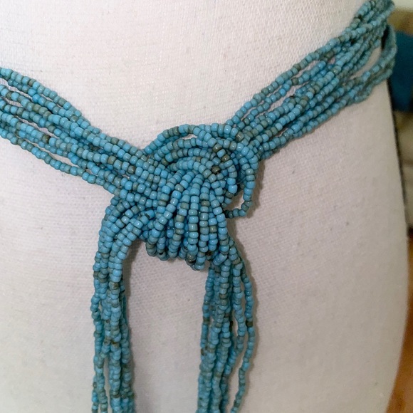 Turquoise Seed Bead Scarf Native Necklace - Picture 8 of 13
